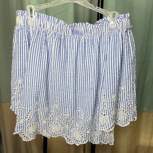 Off the shoulder blue and white with accents